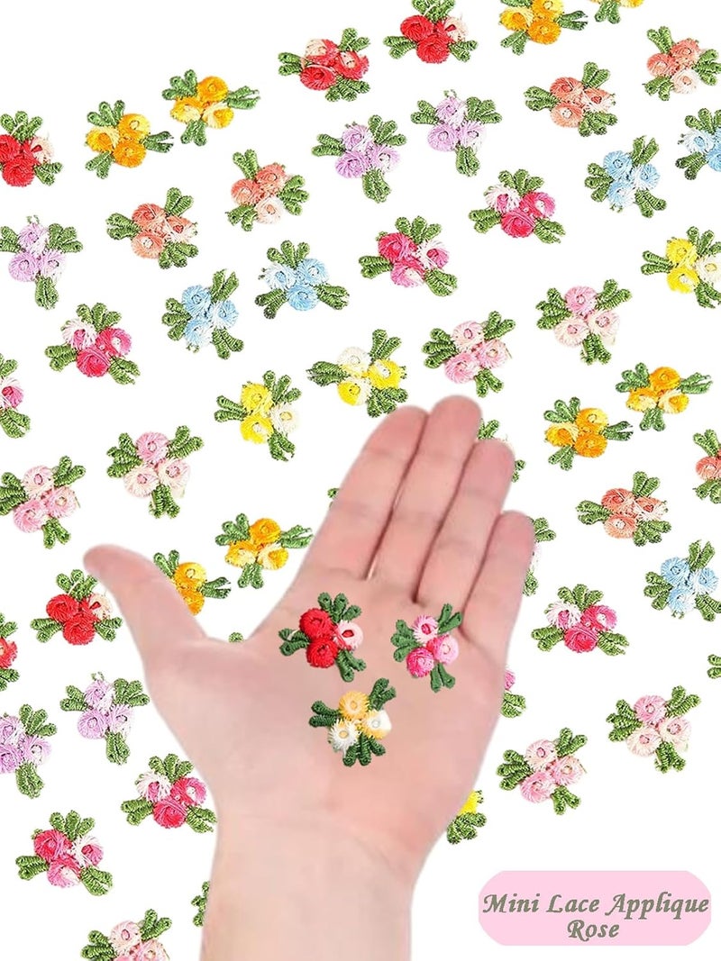 MSCFTFB 140 Pieces Mini Flower Patches for Clothes,Rose Lace Applique,Fabric Embroidery Patches Applique for Dress Jean Hat Backpack Headband Embellishment (Orange) - Image 2